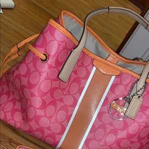 PINK AND ORANGE COACH PURSE WITH WALLET